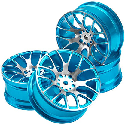 4Pack HIRCQOO Metal Wheel Rims 12mm Hex Hub Compatible with 1/10 On-Road Racing Touring Drift Car Tamiya TT-01 Kyosho RedCat Sakura D4 XIS HSP 1/10 RC Scales,Width 26mm (Blue) - color: Blue