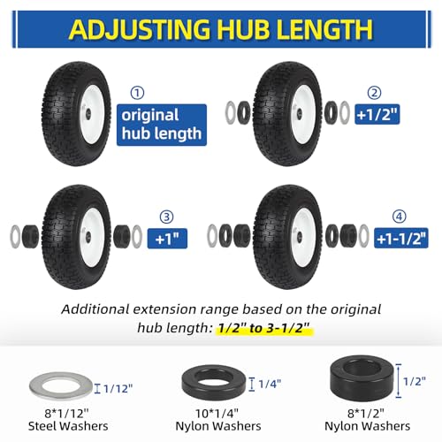 Bearing Bore Hole and Hub Length Adjustment Hardware Kit, with Flanged Bearing Sleeves, Nylon & Steel Washers