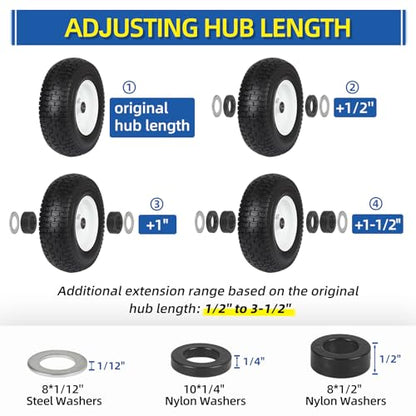 Bearing Bore Hole and Hub Length Adjustment Hardware Kit, with Flanged Bearing Sleeves, Nylon & Steel Washers