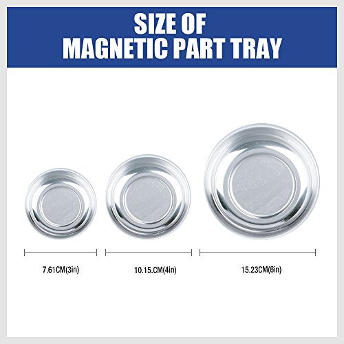 HORUSDY Magnetic Tray | 3-Piece | Round Magnetic Parts Tray | 3 Inch 4 Inch 6 Inch Magnetic Tray for Mechanic's | Stainless Steel - style: 3-Piece Magnetic Tray - Basic
