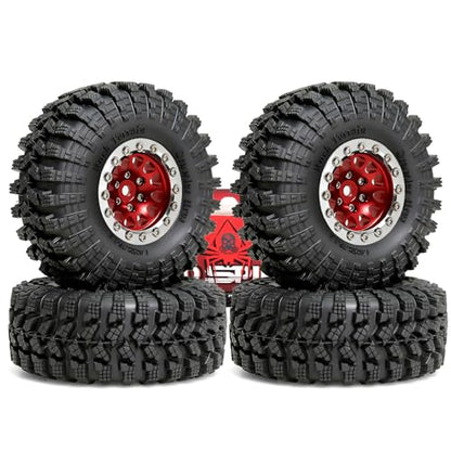 REDSPIDER•1.3 Beadlock Wheels and Crawler Mud Tires OD 2.75'' Aluminium Hub Hex Key 7mm (4PCS) for 1/18 1/24 TRX4M SCX24 AX24 FCX18 FCX24 RC Crawler Car (Red) - color: Red