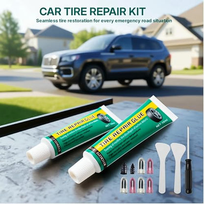 Tire Repair Glue | High Viscosity Wear-Resistant Rubber Cement for Sidewall Patches | Emergency Tire Repair Rubber Nail kit for Cars, Motorcycles | Black, High & Low Temperature Resistant 2 PCS