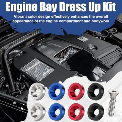 40 PCS Engine Dress Up Kit, CNC Finishing Fender Bumper Washers (Blue) | M6 Aluminum Engine Bay Dress Up Kit, Fender Bolts for Trunk License Plate Frame - color: 40 pcs Blue