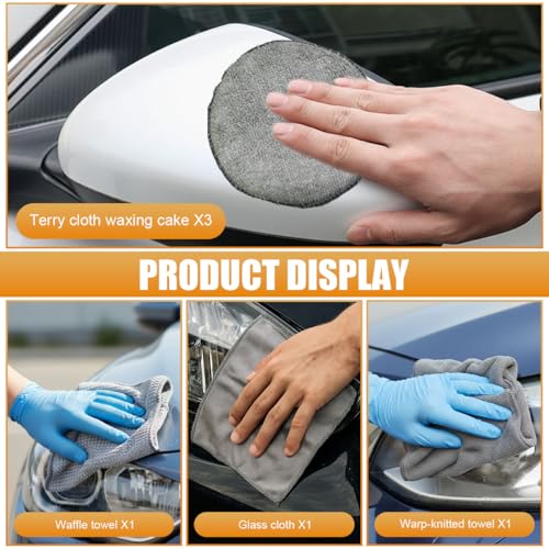 9 in 1 Car Wash Kit, Professional Car Interior Detailing Set, Auto Cleaning Tool for Window Glass Dashboard, Includes Microfiber Towel, Applicator Pad, Car Wash Mitt, Tire Brush (9PCS) - size: 9PCS
