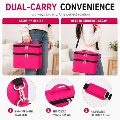 Bevegekos 2-Layer Carrying Case for Toniebox Gen 1 & 2, Holds 25+ Figures | 600D polyester, foam-padded interior, fits headphones & charging station, adjustable strap, perfect for travel and daily use - color: Rosy