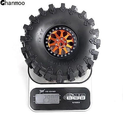 2.2 RC Crawler Tires OD 5.91'' and Beadlock Wheels Rims Set (Orange) | Soft Rubber Mud All Terrain Tyres For 1/10 1/8 Crawler Car Truck Traxxas TRX4 Axial SCX10 II Tamiya Gen8 4PCS - color: Orange