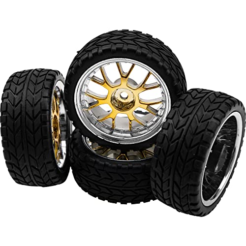 4Pack HIRCQOO 12mm Hex Plastic Wheel Rims & 2.59" Rubber Tires Set w/Foam Compatible with Traxxas Kyosho HPI Tamiya TT-01 TT-02 Sakura HSP 1/10 RC On-Road Touring Car (Yellow) - color: Yellow