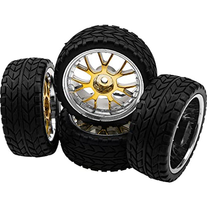 4Pack HIRCQOO 12mm Hex Plastic Wheel Rims & 2.59" Rubber Tires Set w/Foam Compatible with Traxxas Kyosho HPI Tamiya TT-01 TT-02 Sakura HSP 1/10 RC On-Road Touring Car (Yellow) - color: Yellow