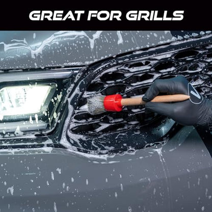 VIKING Car Detailing Brush Set for Car Cleaning Kit, Super-Soft Bristles for Exterior Detail, Includes Small, Medium, and Large Diameter Brush Heads, 3 Pack, Red - color: Red