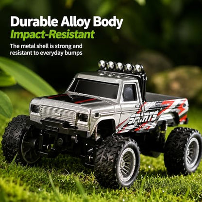 1:64 Scale Mini Remote Control Monster Truck with Trailer | 2.4GHz & App Dual Control, Alloy Mini RC Car with LED Lights, Portable Pocket Toy Car for Kids & Adults, Gift for Boys (Pink) - color: Pink