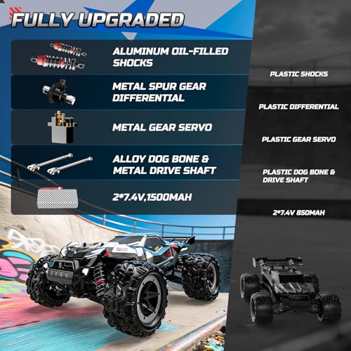 DEERC Brushless Fast RC Cars for Adults, 55KM/H, Compatible with 3S Battery | 1:18 Off-Road RC Truck, All Terrain 4x4 Racing Mecha Car, 50 Mins, Waterproof Remote Control Monster Truck, 308E