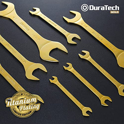 DURATECH Super-Thin Open End Wrench Set, SAE, 8-Piece, 1/4" to 1-1/16" | Slim Wrench Set, Titanium Plating, Rolling Pouch - color: Gold, size: SAE