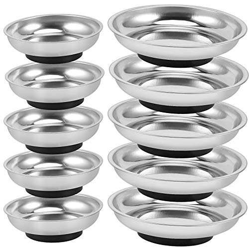 ZOENHOU 10 PCS 4” 6” Round Magnetic Tray, Stainless Steel Magnet Parts Tools Trays Parts Screw Holder Metal Collector for Mechanics Hobbyists Woodworker - size: Round 10 PCS