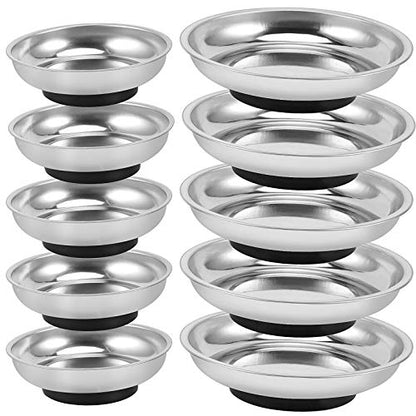 ZOENHOU 10 PCS 4” 6” Round Magnetic Tray, Stainless Steel Magnet Parts Tools Trays Parts Screw Holder Metal Collector for Mechanics Hobbyists Woodworker - size: Round 10 PCS