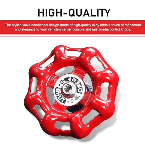 Car Rotary Knob Decor, Metal Retro Valve Handwheel One Click Start Decor Trim, Self-Adhesive Engine Start Stop Knob Protector, Universal for Most Cars (Red)