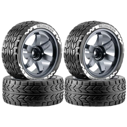 REDSPIDER•1/10 On Road Tires and Aluminum Wheels（4PCS） 12mm Hex RC Rally Racing Tyres OD 2.56" for Tamiya TT01 TT02 XV01 TA06 A959 PTG2 HPI KYOSHO PTG2 (Titanium) - color: Titanium