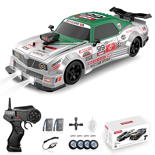 RC Drift Car 2.4GHz 1:16 Scale 4WD High Speed Remote Control Cars Vehicle with LED Lights Two Batteries and Drifting Tires Racing Sport Toy Cars for Adults Boys Girls Kids - color: Green