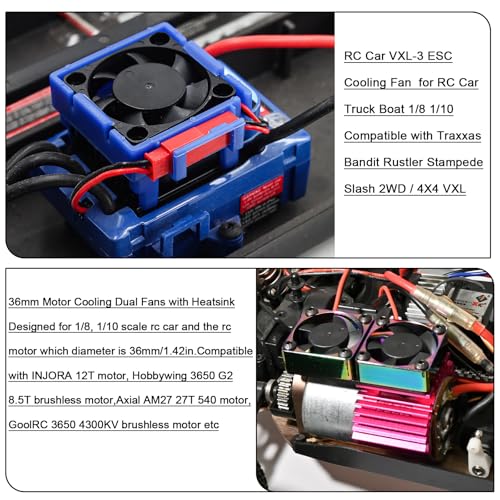 VXL-3s ESC Cooling Fan and Motor Cooling Fan 28000 RPM Dual Fan Set for 1/10 Traxxas Slash 4x4 Stampede 4x4 Rustler 4x4 VXL Hoss 4×4 Velineon VXL 3s Heat Sink Replace #3340, Purple & Blue - style: SRQ-Purple Blue