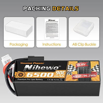 4S RC Battery 14.8V 6500mAh 90C Hard Case 2Pcs for RC Car Truck Boat | 14.8V Lipo Battery 90C for 1/5-1/8 RC Car/Trucks/buggy boats plane, hard case durability. TX plug + EC5 adapter.2-pack value