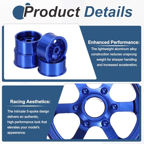MECCANIXITY 4Pcs RC Car Wheel Rims, 20.5mm Dia 5-Spoke Blue Aluminum Alloy Wheel Rims Hex Hub for HSP RC Drift On-road Racing Touring Car - color: Blue