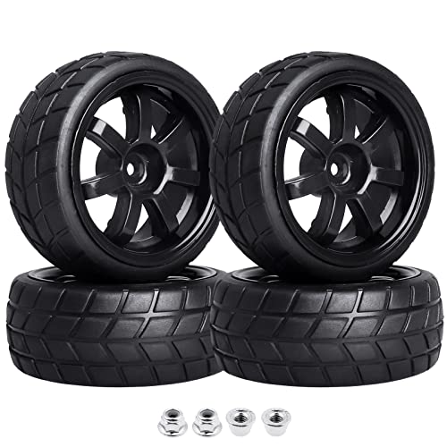 Hobbypark 4Pcs 26mm 1/10 RC Touring Car Tires & 12mm Hex Hub Wheel Rims 7 Spoke Foam Inserts for Redcat Racing HPI Tamiya HSP Exceed