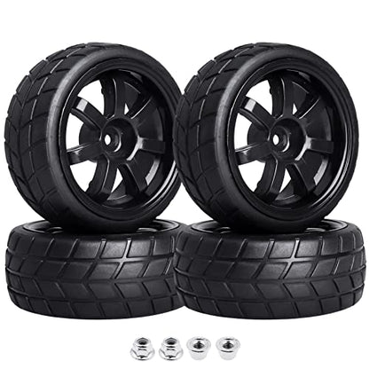 Hobbypark 4Pcs 26mm 1/10 RC Touring Car Tires & 12mm Hex Hub Wheel Rims 7 Spoke Foam Inserts for Redcat Racing HPI Tamiya HSP Exceed