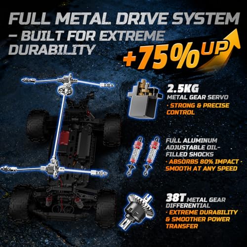 DEERC 1:10 Large Remote Control Cars for Adults & Boys，High Speed 4WD Off-Road Remote Control Truck