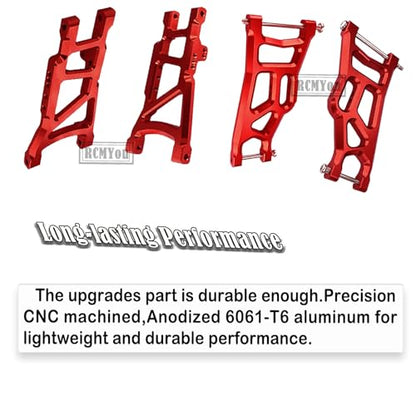 RC Front Rear Suspension A-Arms Upgrades Part for 1/10 Rustler VXL/Stampede VXL 2WD,Alloy Arms Hop Ups w/Tie Bar,Replace 3631 3655,Red - color: Red - 1 set