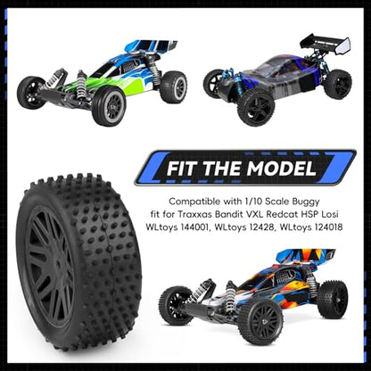 Preglued 12mm Hex Wheel Rims Rubber Tires with Foam Inserts OD 86mm/3.38" for Traxxas Bandit WLtoys 144001 Redcat 1/10 RC Off-Road Buggy Car, Set of 4 (Color A) - color: Color a