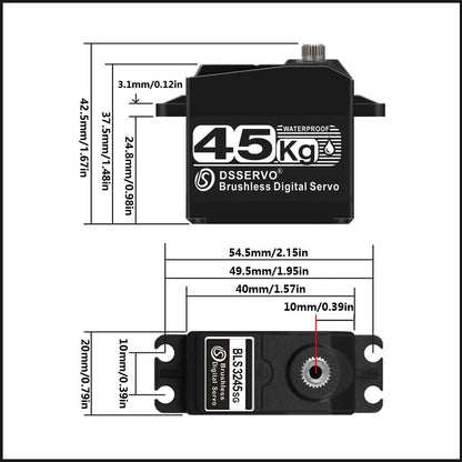 45KG High Speed Brushless Servo, Double Bearing Motors,High Torque Metal Stainless Steel Gear, IP67 Waterproof Digital Servo for 1/8 1/10 Scale RC Robotic DIY(45KG 180 Degree) - style: 45KG 180 Degree