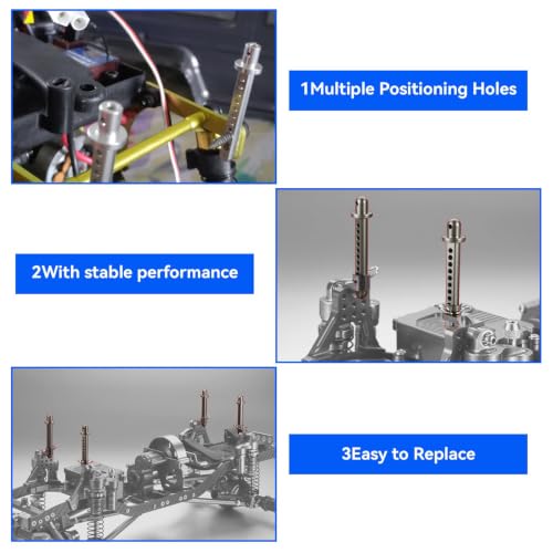 4Pcs Aluminum Body Post Mounts,Rc Body Mounts, Front Rear Extended Body Post Mount Shell for Axial Scx10 90046 1/10