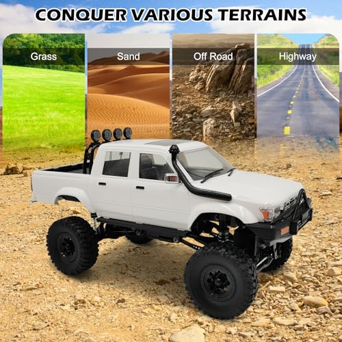 RC Rock Crawler WPL C64-1 RC Truck, 1:16 Scale 2.4GHz Remote Control Truck, 4WD All Terrain Off-Road RC Crawler with LED Lights and 2 Rechargeble Batteries for Adults (Red) - color: Red