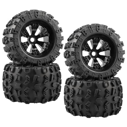 4-Pack 1/8 Monster Truck Tires 3.8 Tires Mounted 17mm Hex Solid 6-Spoke Wheels OD 170mm for 1/8 Arrma 6S Traxxas Summit ERveo Redcat HPI JLB Cheetah RC Off-Road Car (Front and Rear)
