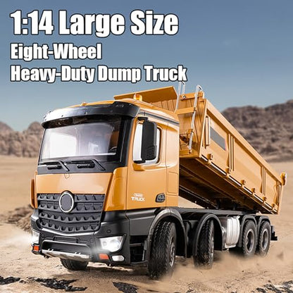 20-Inch Remote Control Dump Truck 12-Channels 1/14 Scale 13 LBS Load Capacity RC Heavy Duty Metal Construction Vehicles Toy for 14y+ Beginners (8-Wheels )