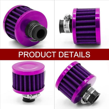 2PCS Valve Cover Breather Filter, Crankcase Breather Filter, Auto Cone Mini Oil Air Intake Filter, Car Valve Cover Oil Breather Turbo Vent Crankcase Cleaner Accessory for Most Cars (Purple)
