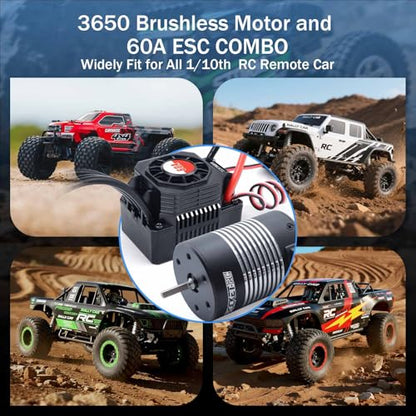 Surpass Hobby Waterproof K3650 3900KV Brushless Motor 3.175mm Shaft with 60A Brushless ESC Electric Speed Controller Combo Set for 1/10 Remote Control Car Truck - size: 3900kv