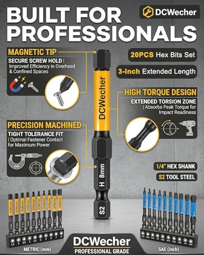 40PCS Impact Hex Bit Set 4Inch & 2Inch Metric & SAE Allen Wrench Drill Bits, S2 Steel 1/4" Hex Shank Magnetic Screwdriver Bits, CNC Tips - size: 2 inch 10 Pieces (Metric)