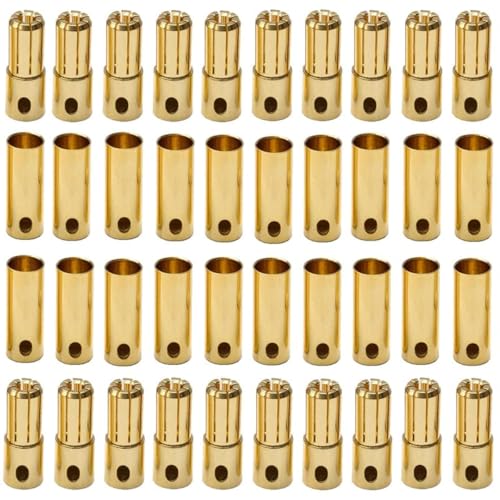 20 Pairs Gold-Plated 6.5MM Banana Plug Bullet Male and Female Connector Adapter for RC Lipo Battery ESC Motors (6.5MM) - size: 20Pairs 6.5MM