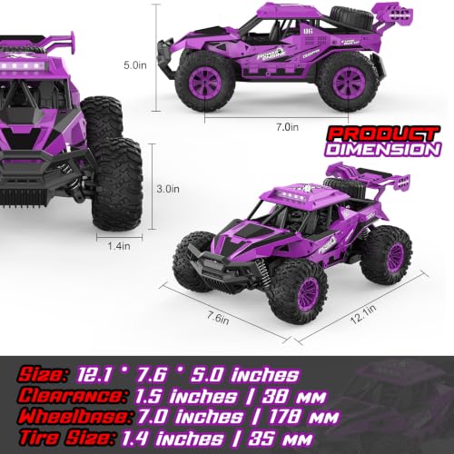 BLUEJAY Remote Control Car, 2.4GHz High Speed 33KM/H RC Cars Toys | 1:12 Monster RC Truck Off Road with LED Headlight and Rechargeable Battery Gifts for Adults Boys 8-12 - color: Purple