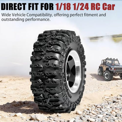 1.3" Beadlock Wheel Tires, Aluminum 1.3 Beadlock Wheels and Tires Upgraded 1.45-inch Wheel for for 1/24 SCX24 AX24 FCX24 1/18 TRX4M FMS RC Crawler Car Upgrade (Black) - color: Balck