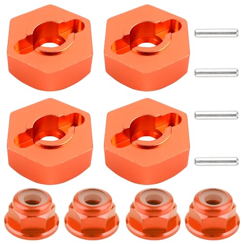 12mm Wheel Hex Hubs Drive Adapter 5mm Thick & Flange M4 Lock Nuts Aluminum for Redcat Axial HSP WLtoys Himoto RC Truck Model Car Upgrade Parts (Orange) - color: Orange