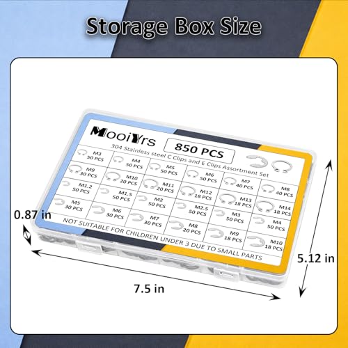 850Pcs C clip External Retaining Rings Snap Rings Assortment(M3-M14) and E clip Assortment Set(M1.2-M10),5Pcs Snap Ring Plier,Tweezer,24 Sizes 304 Stainless Steel Circlip Retaining Clip - size: Stainless Steel 850PCS