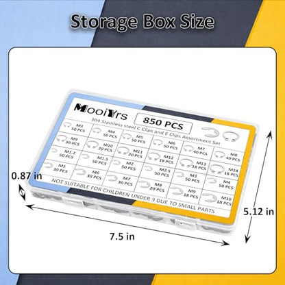 850Pcs C clip External Retaining Rings Snap Rings Assortment(M3-M14) and E clip Assortment Set(M1.2-M10),5Pcs Snap Ring Plier,Tweezer,24 Sizes 304 Stainless Steel Circlip Retaining Clip - size: Stainless Steel 850PCS