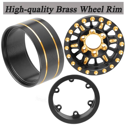 RC Full Brass 1.0in Dually Beadlock RC Wheel RC Tires for 1/24 1/18 SCX24 Trx4m Axial RC Crawler,1.0 RC Metal Wheel Hub Rim RC Truck Tires 4pcs