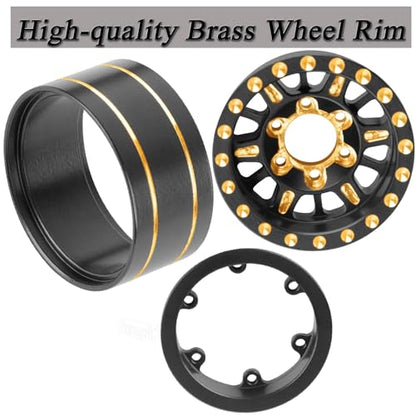 RC Full Brass 1.0in Dually Beadlock RC Wheel RC Tires for 1/24 1/18 SCX24 Trx4m Axial RC Crawler,1.0 RC Metal Wheel Hub Rim RC Truck Tires 4pcs
