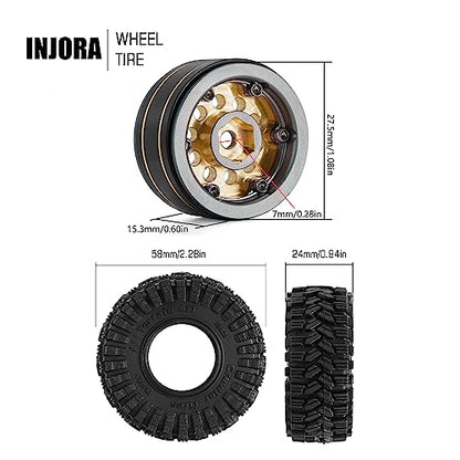 INJORA Brass 1.0 Beadlock Wheel Tires Set for 1/24 1/18 RC Crawler (Grey) - color: Grey