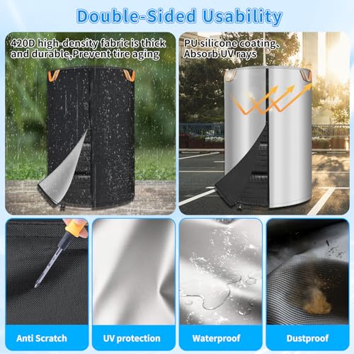 Tire Cover for Storage, Dual-Sided Use, 420D Waterproof Tire Storage Bag with 4 Felt Pads, Waterproof Zipper, Reflective Handles, UV Protection, Dirt-Resistant for Indoor & Outdoor Use –L: 33*47.2 in - size: L: 33*47.2 in