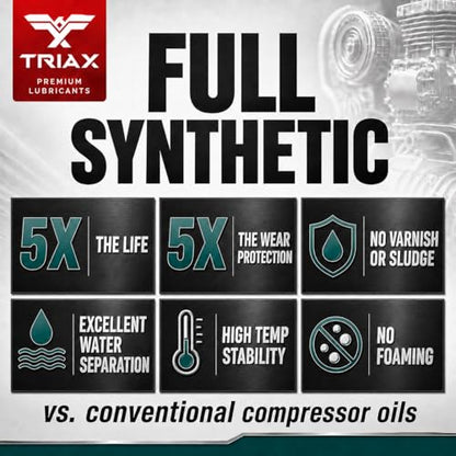 TRIAX Kompressor ISO 46 SAE 20, Full Synthetic, Multi-Vis Air Compressor Oil | for Rotary, Vane, Screw, and Reciprocal | Commercial Grade | High Temp | Non-Detergent (1 Gallon) - size: 1 Gallon