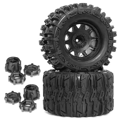 STMU 1/8 RC Truck Tires and 17mm Hex Wheels Rims Rubber Buggy Tyres for 1:8 Scale Off Road Truck Car Kaiju Tmaxx E-Revo 3.3 Arrma Kraton 6S Typhon 3S Traxxas Maxx HPI Redcat (2PC-RC Tires Wheel)