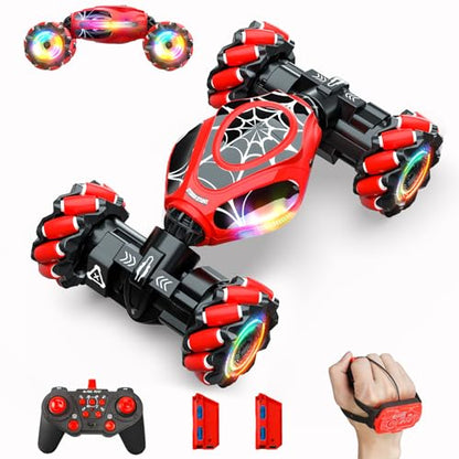 Gesture RC Car, 1:18 4WD Transform Off-Road Stunt Car with Gesture & Remote Control, 360° Flips Drift Vehicle with LED Lights Music, All Terrain Toy Cars Gifts for Boys Girls Age 6-12 - style: 1:18 Red Spider